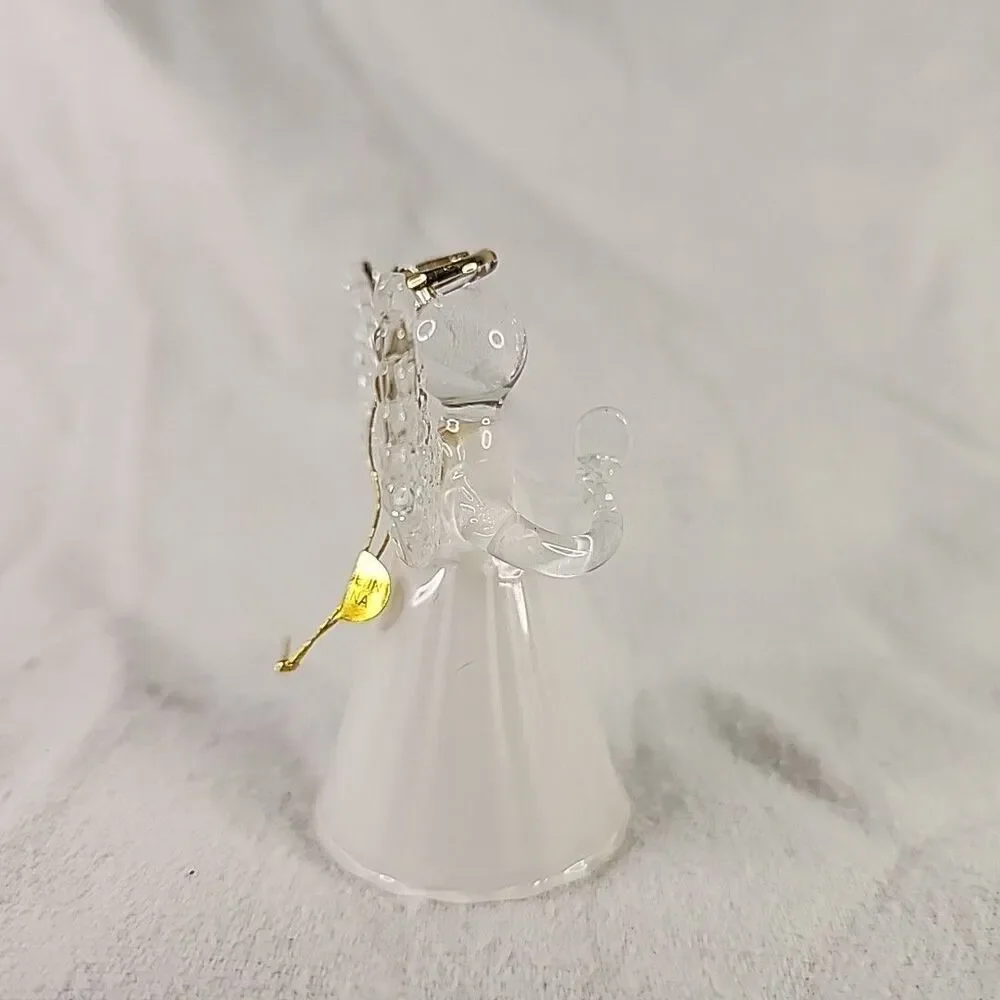 Crystal Christmas Bell Ornament Angel With Gold Halo And Wing Trim Praying